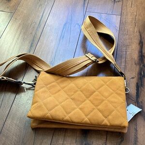 Quilted Mustard Crossbody Bag, wristlet strap NWT